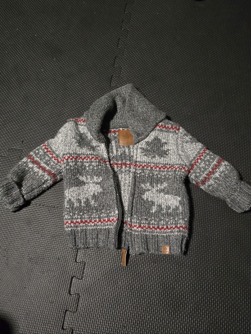 12-18 Months Boys Gray Knit Canada Zip-Up Sweater